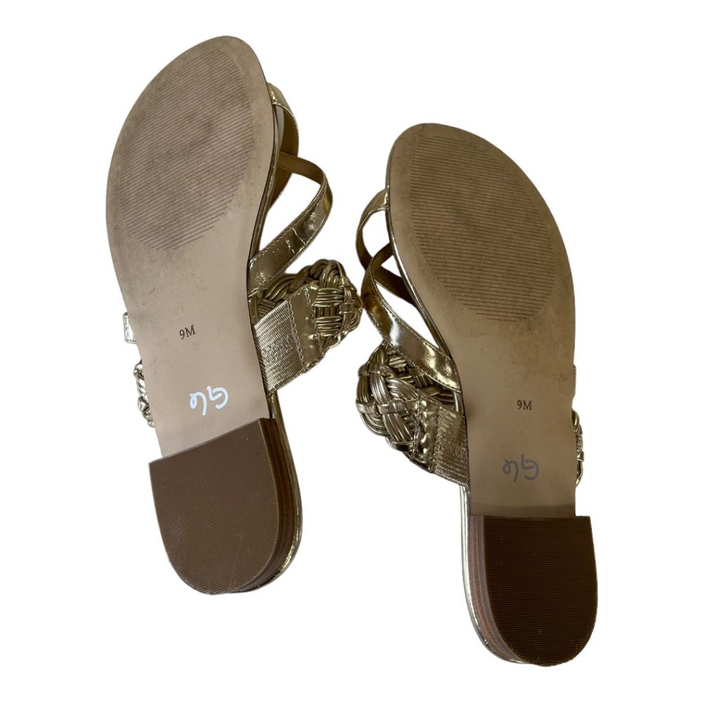 Talbots gold metallic slip on flats sandals braided strap sz 9 womens - Picture 6 of 9